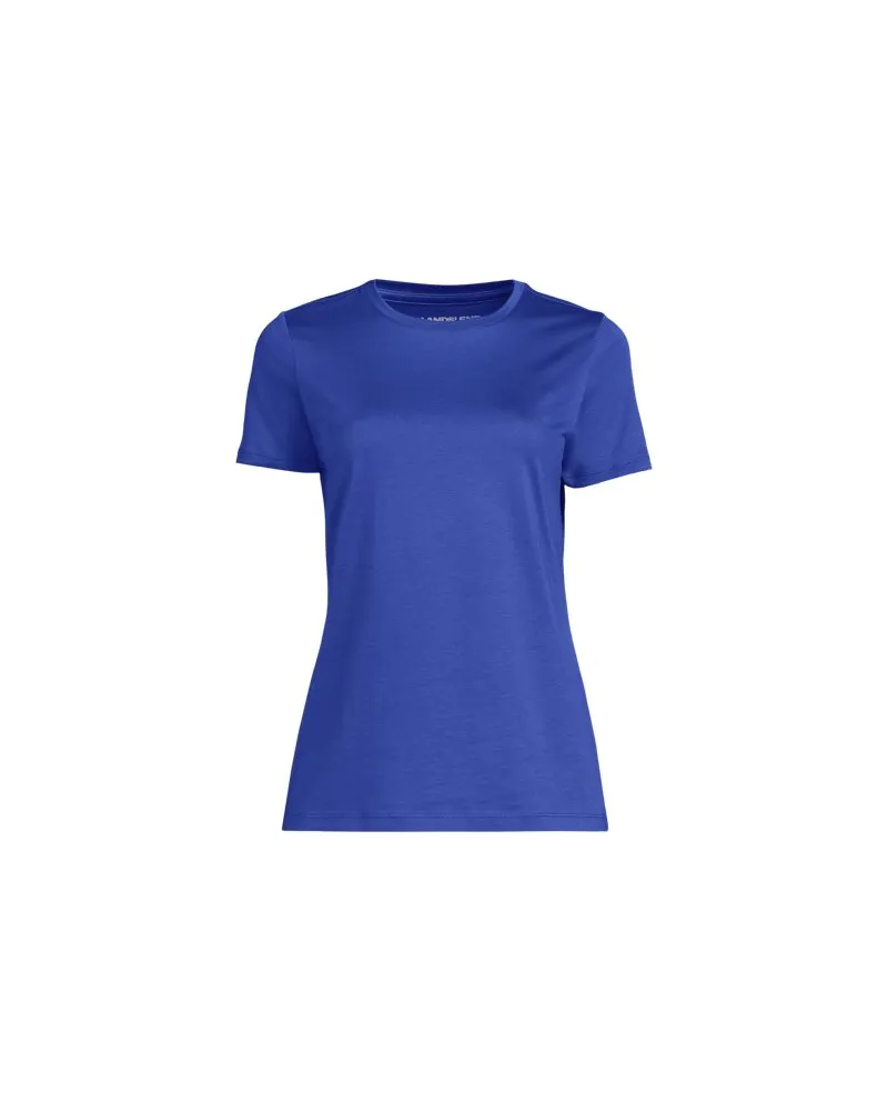 Lands' End Supima Kurzarm-Shirt mit rundem Ausschnitt, Damen, Größe plus, Blau, Baumwolle, by Blau