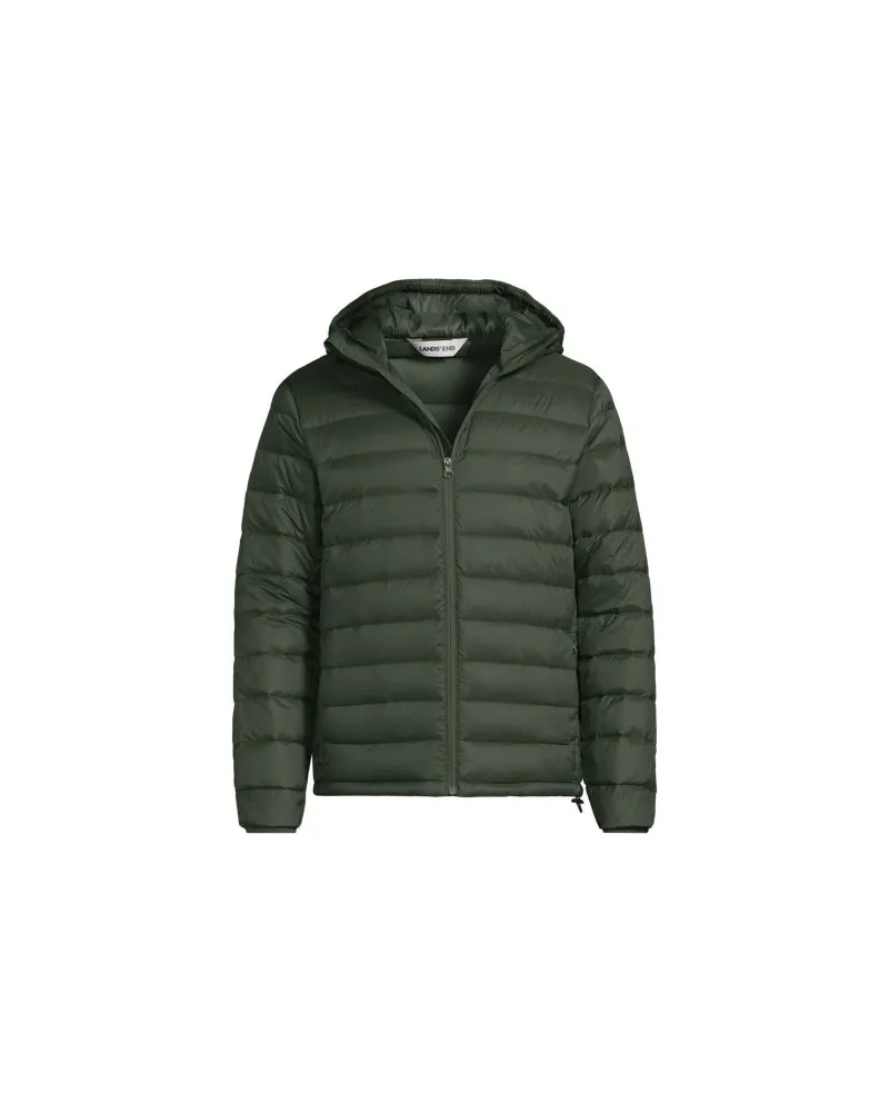 Lands' End Ultraleichte verstaubare Daunen-Kapuzenjacke WANDERWEIGHT, Herren, Größe:52-54 regular, Grün, Polyester/Nylon, by Grün