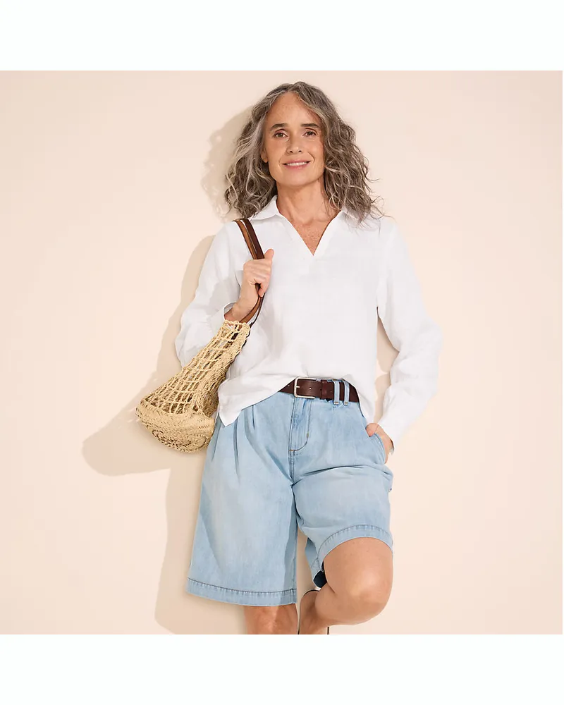Lands' End Premium Reinleinen-Schlupfbluse, Damen, Größe petite, Weiß, by Weiß