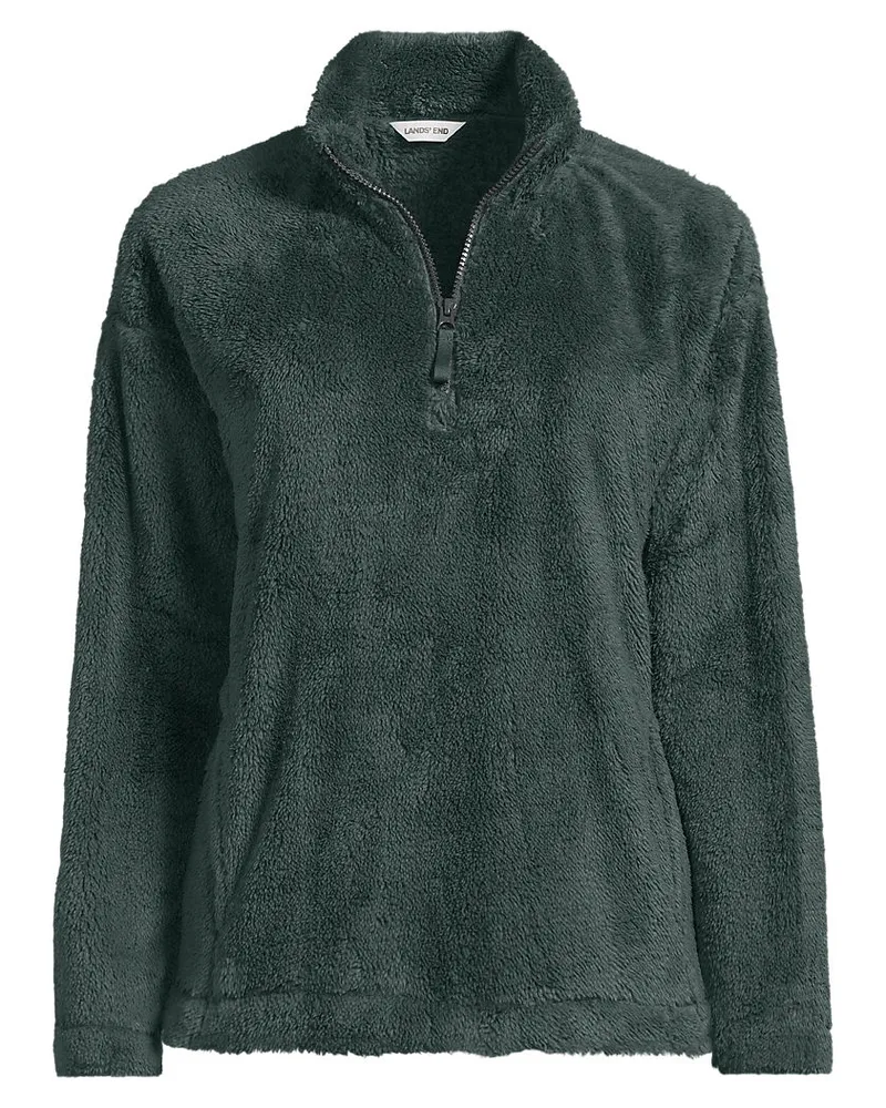 Lands' End PlÃ¼schfleece-Pullover mit ReiÃŸverschluss, Damen, GrÃ¶ÃŸe petite, GrÃ¼n, Polyester, by Grã¼n