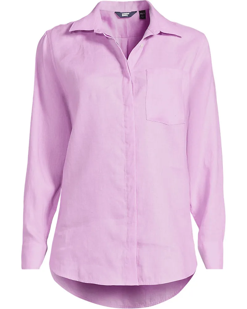 Lands' End Premium Reinleinen-Bluse, Damen, Größe petite, Lila, Leinen, by Lila
