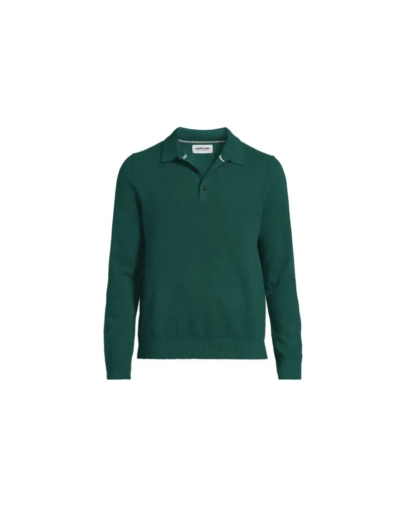 Lands' End Kaschmirpullover mit Polokragen, Herren, Größe regular, Grün, Kaschmir, by Grün