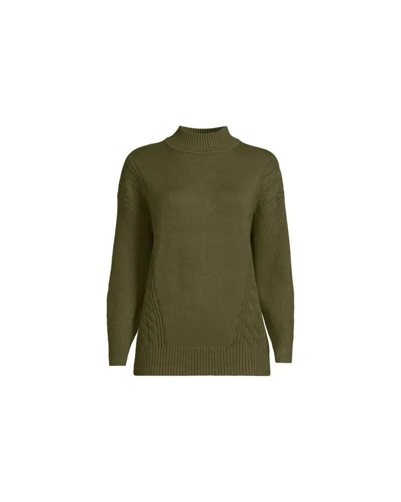 Lands' End Stehkragenpullover Silk Touch, Damen, Größe regular, Grün, Polyester/Nylon/Viskose, by Grün