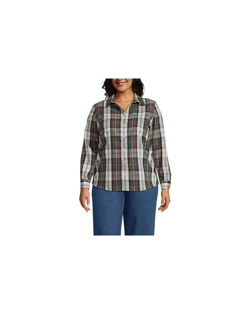 Lands' End Bügelfreie Baumwoll-Bluse, Damen, Größe plus, Weiß, Baumwolle, by Weiß