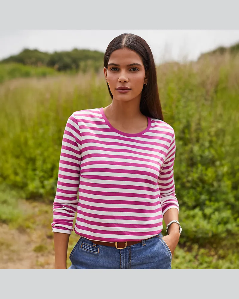 Lands' End Supima-Shirt, Langarm, Damen, Größe regular, Pink, Baumwolle, by Pink
