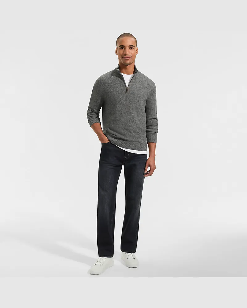 Lands' End Kaschmir-Pullover mit Reißverschluss, Herren, Größe regular, Grau, Kaschmir, by Grau