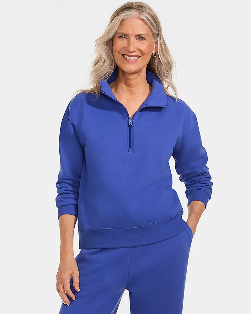 Lands' End Serious Sweats Pullover mit Reißverschluss, Damen, Größe regular, Blau, Baumwoll-Mischung/Polyester-Mischung, by Blau
