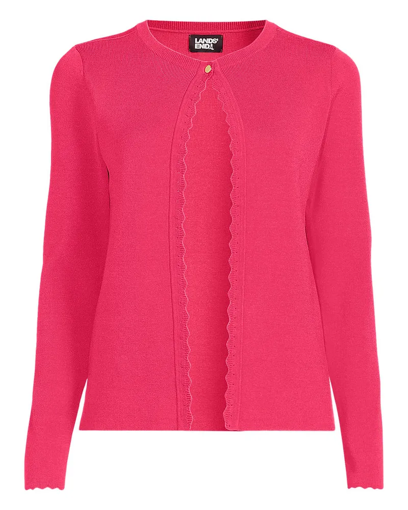 Lands' End Cardigan mit Muschelrand, Damen, Größe regular, Pink, Viskose/Viskose-Mischung/Polyester-Mischung, by Pink