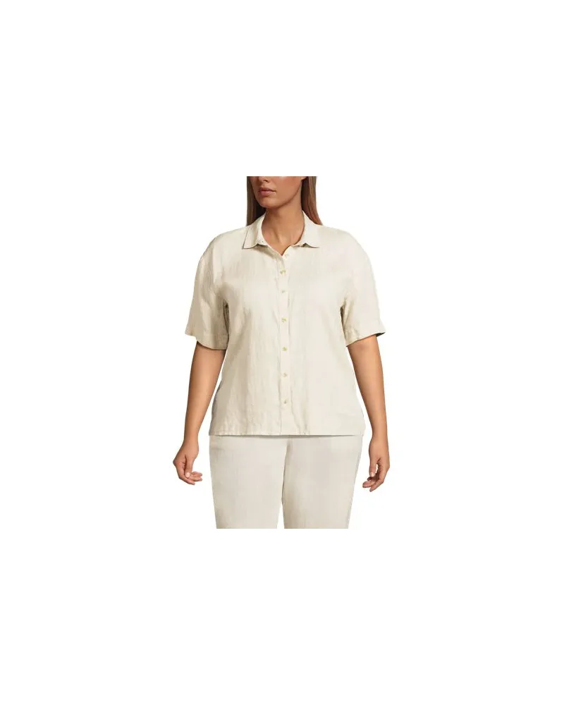 Lands' End Kurzarm-Leinenbluse mit Dolmanärmeln, Damen, Größe plus, Beige, Leinen, by Beige