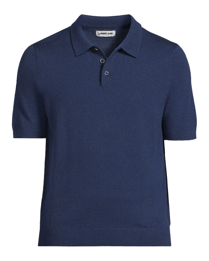Lands' End Kurzärmeliger Merino-Polopullover, Herren, Größe regular, Blau, Wolle, by Blau