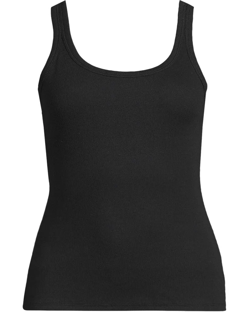 Lands' End Ripp-Tanktop, Damen, Größe regular, Schwarz, Elasthan/Baumwoll-Mischung, by Schwarz