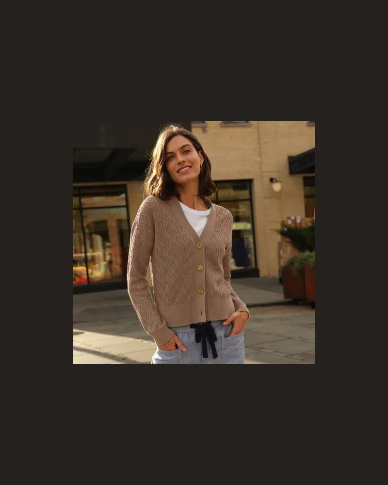Lands' End Cardigan aus Leinenmix, Damen, Größe:44-46 regular, Braun, Baumwolle/Leinen/Baumwoll-Mischung, by Braun