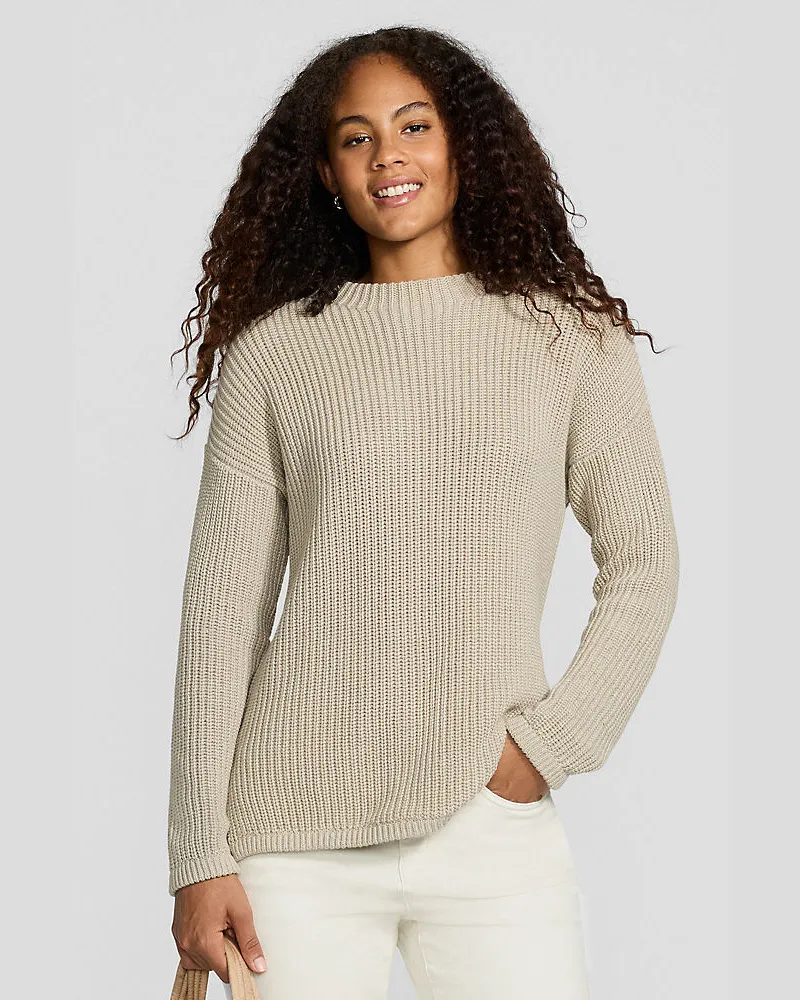 Lands' End Drifter Rippstrick-Pullover mit kurzem Stehkragen, Damen, Größe regular, Beige, Baumwolle, by Beige