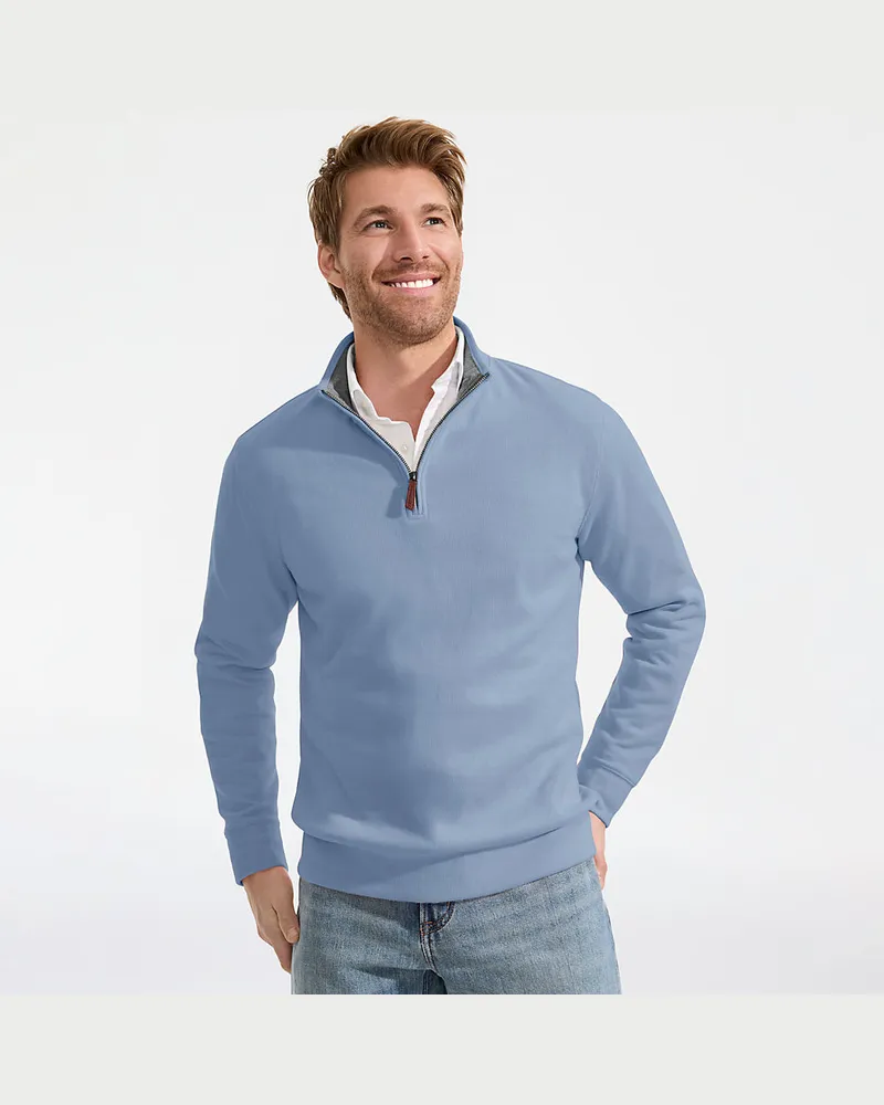 Lands' End Reißverschluss-Pullover aus Bedford-Ripp, Herren, Größe regular, Blau, Baumwolle, by Blau