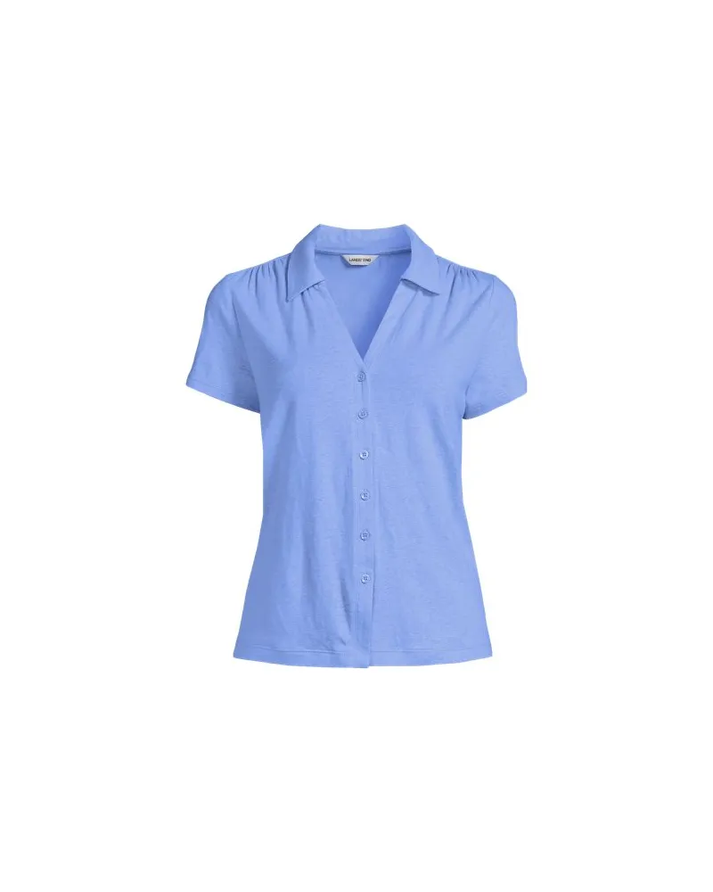 Lands' End Polobluse aus Leinenmix, Damen, Größe:44-46 petite, Blau, Leinen/Baumwolle Modal, by Blau