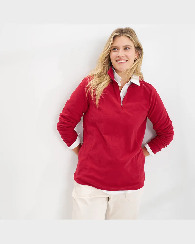 Lands' End Anyweather Fleece-Pullover mit Reißverschluss, Damen, Größe regular, Rot, Polyester, by Rot