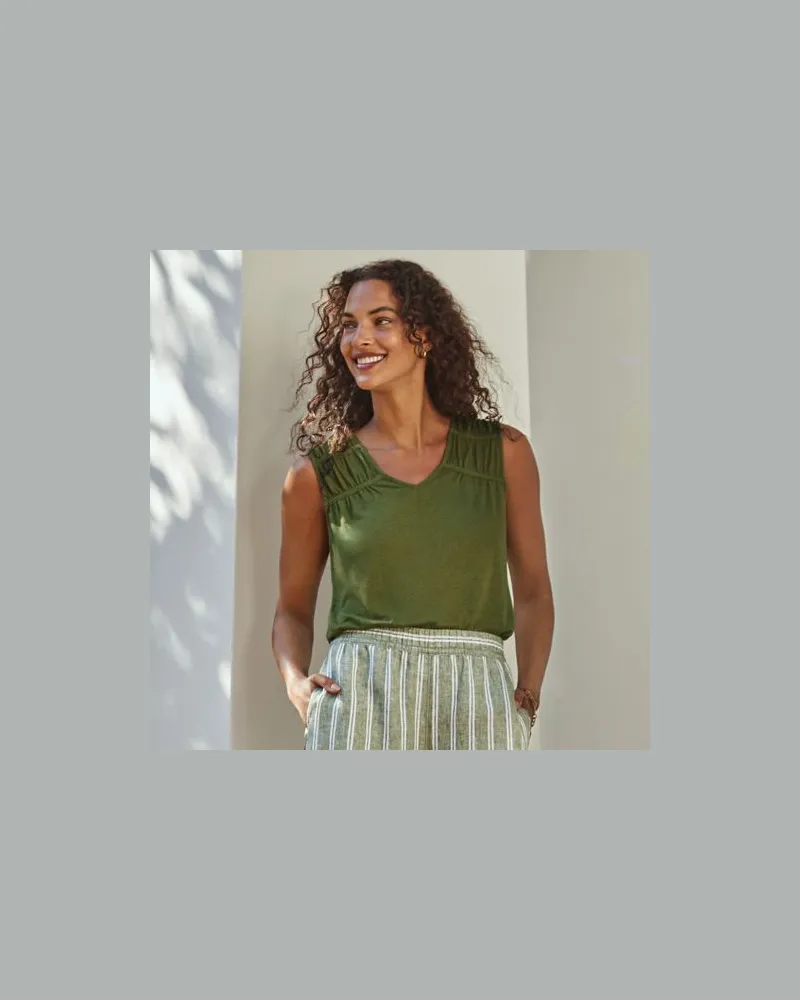 Lands' End Ärmelloses Soft Ease Top aus Leinenmix, Damen, Größe regular, Grün, Leinen/Baumwolle Modal, by Grün