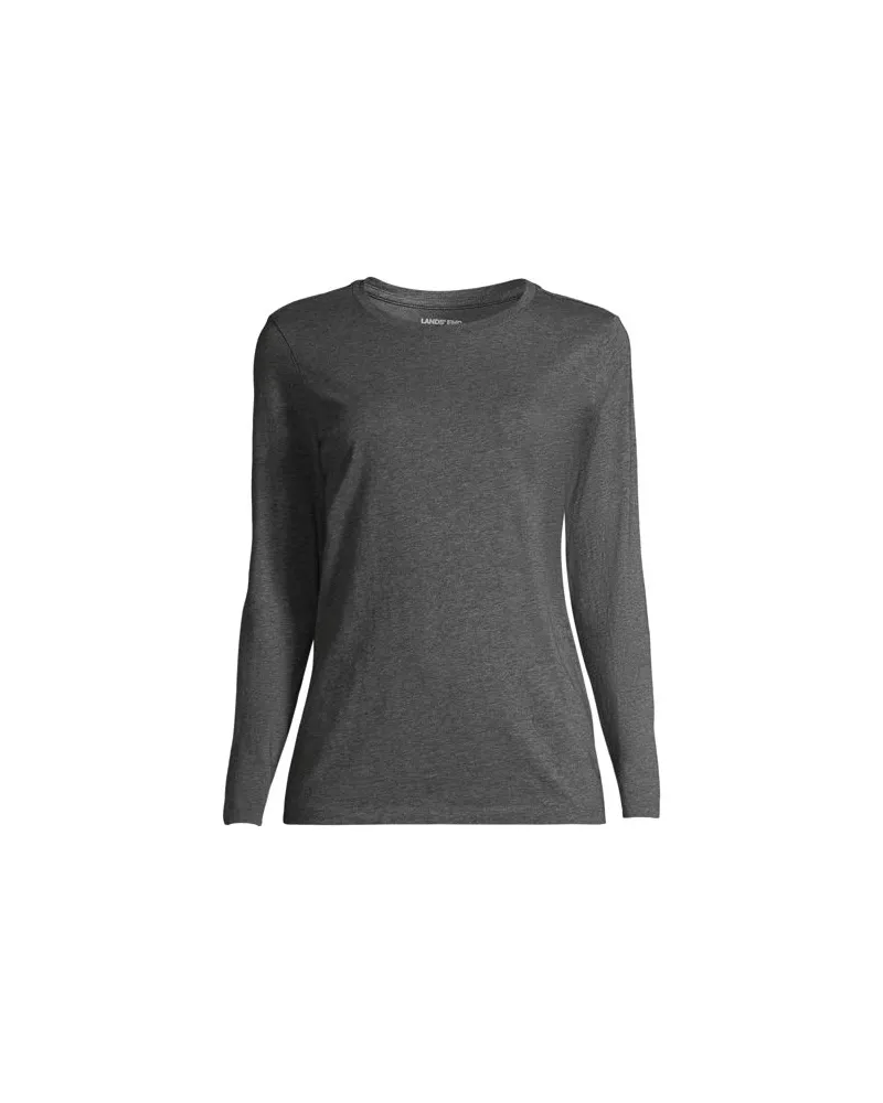 Lands' End Supima-Shirt, Langarm, Damen, Größe regular, Grau, Baumwolle, by Grau