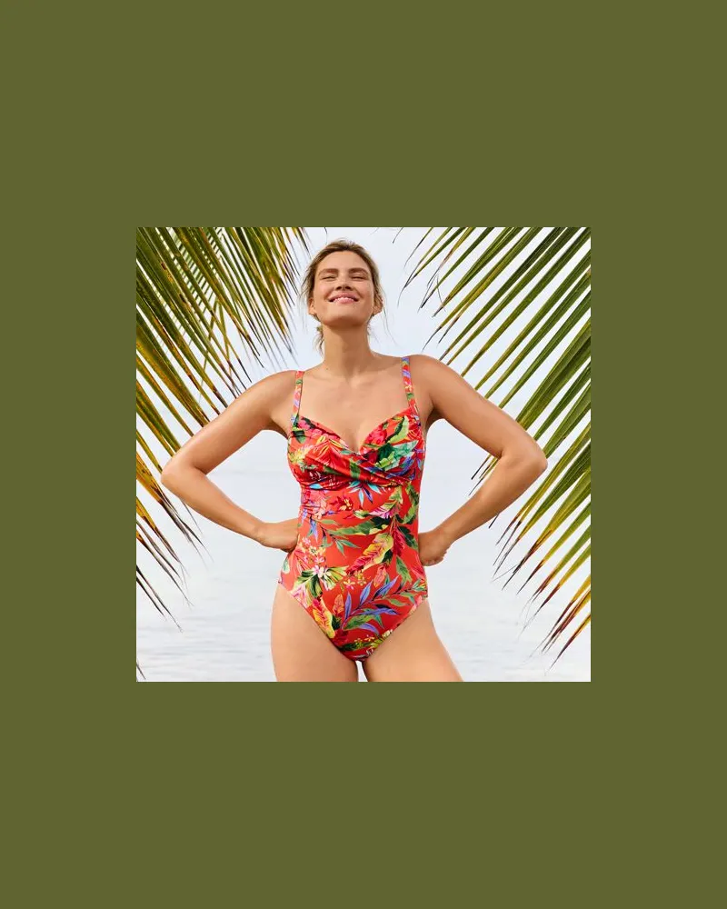Lands' End Gemusterter Badeanzug FIGURFORMER mit hohem Beinausschnitt, Damen, Größe:34 regular, Orange, Nylon-Mischung, by Orange