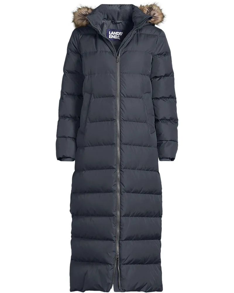Lands' End Maxi-Daunenmantel mit Kapuze, Damen, Größe regular, Grau, Polyester, by Grau