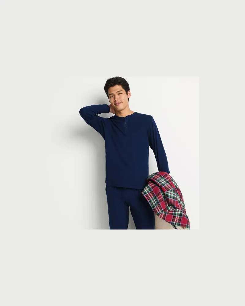 Lands' End Henley-Schlafshirt, Herren, Größe:56-58 regular, Blau, Baumwolle, by Blau