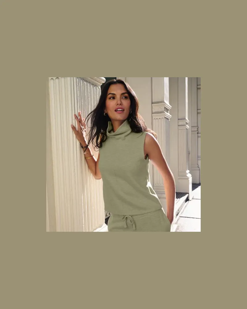 Lands' End Softes ärmelloses Jersey-Rollkragenshirt, Damen, Größe regular, Grün, Baumwolle/Polyester/Baumwoll-Mischung, by Grün