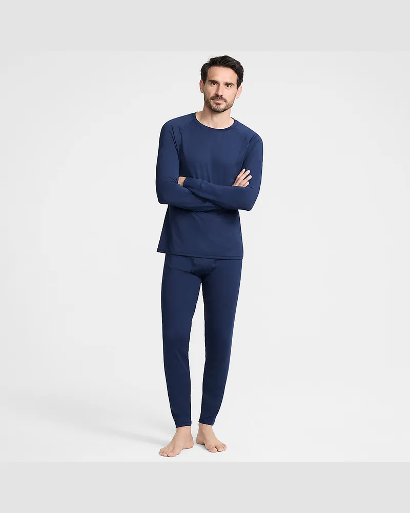 Lands' End Lange Thermaskin Unterhose mit Stretch, Herren, Größe regular, Blau, Elasthan/Polyester-Mischung, by Blau