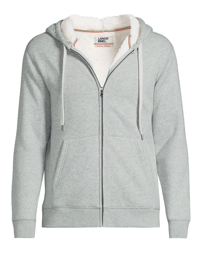Lands' End Sweat-Kapuzenjacke mit Teddyfleece-Innenseite, Herren, Größe regular, Grau, Elasthan/Baumwoll-Mischung, by Grau