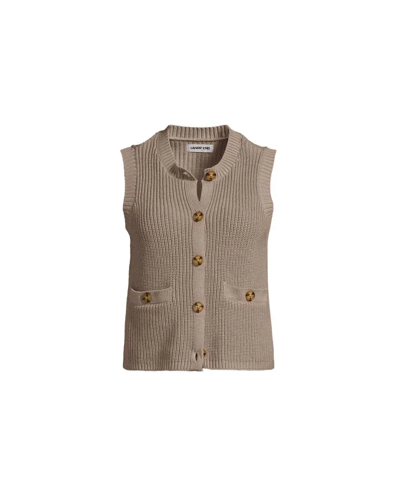 Lands' End Ärmellose Rippstrick-Weste, Damen, Größe regular, Beige, Baumwolle, by Beige