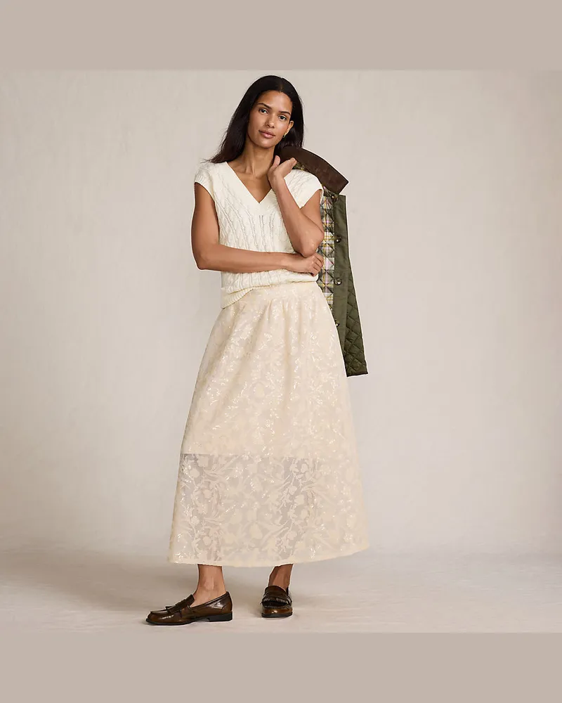 Lands' End Midi-Spitzenrock, Damen, Größe regular, Pink, Polyester, by Pink