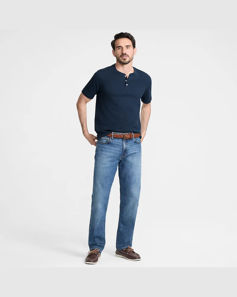 Lands' End Kurzarm-Super-T Henleyshirt, Herren, Größe regular, Blau, Baumwolle, by Blau
