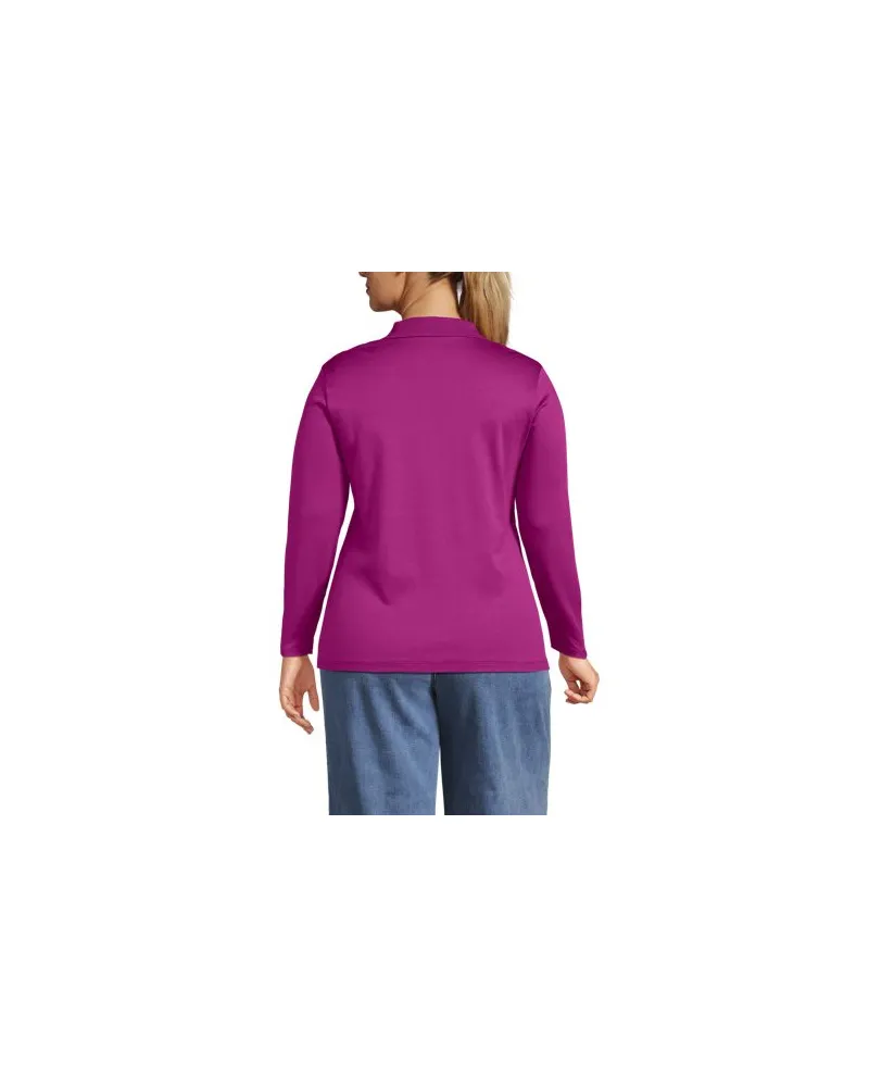 Lands' End Supima-Poloshirt mit langen Ärmeln, Damen, Größe plus, Pink, Baumwolle, by Pink
