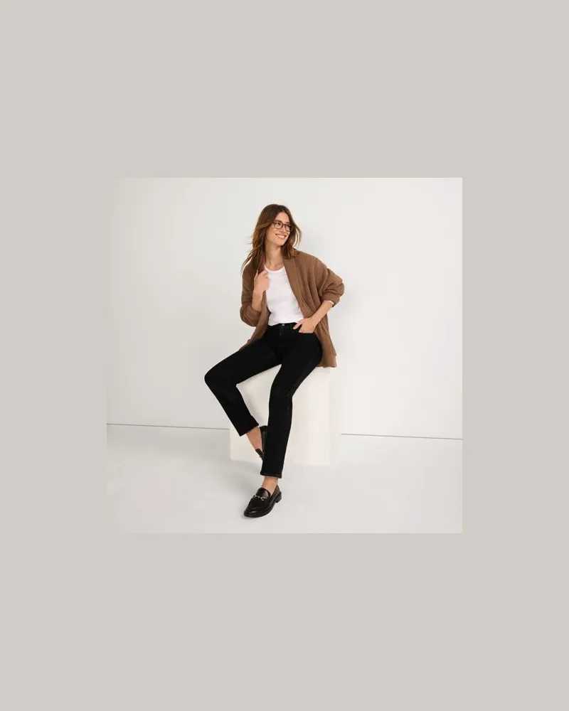 Lands' End Straight Fit Recycled Denim Jeans Mid Waist, Damen, Größe plus, Schwarz, Elasthan/Baumwoll-Mischung/Polyester-Mischung, by Schwarz