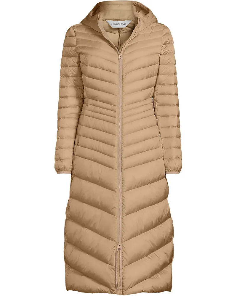 Lands' End Ultraleichter Maxi-Daunenmantel mit Kapuze WANDERWEIGHT, Damen, Größe petite, Beige, Nylon/Daunen, by Beige