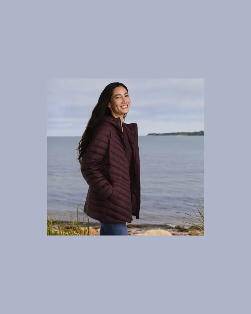 Lands' End Daunenjacke WANDERWEIGHT Verstaubar Ultraleicht mit Kapuze, Damen, Größe:44-46 petite, Rot, Nylon/Daunen, by Rot
