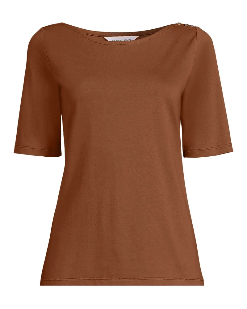 Lands' End Supima® T-Shirt mit U-Boot-Ausschnitt und geknöpfter Schulter, Damen, Größe petite, Orange, Baumwolle, by Orange