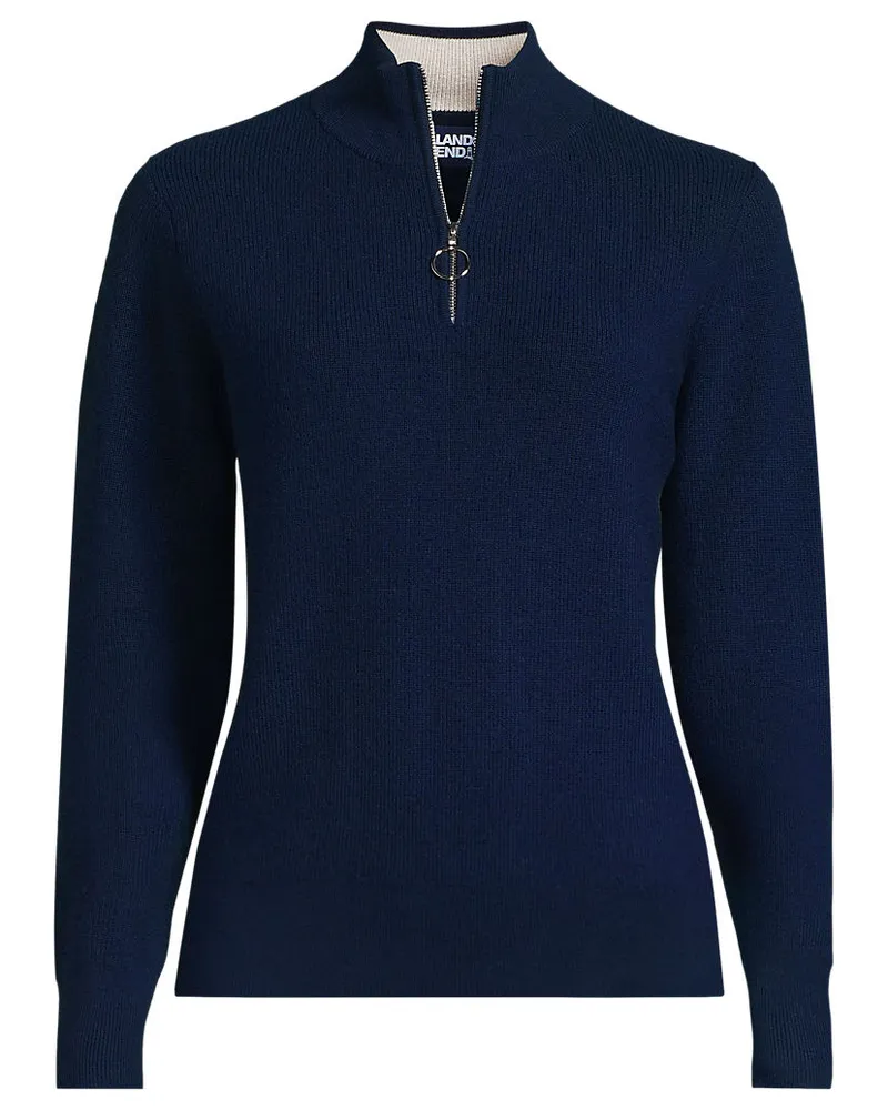 Lands' End Merino-Pullover mit Reißverschluss, Damen, Größe regular, Blau, Wolle, by Blau
