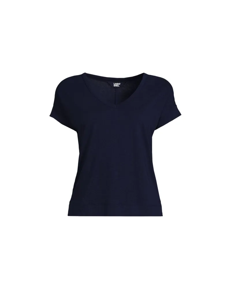 Lands' End Leinen/Modal-Shirt mit V-Ausschnitt, Damen, Größe:40-42 regular, Blau, Leinen/Baumwolle Modal, by Blau