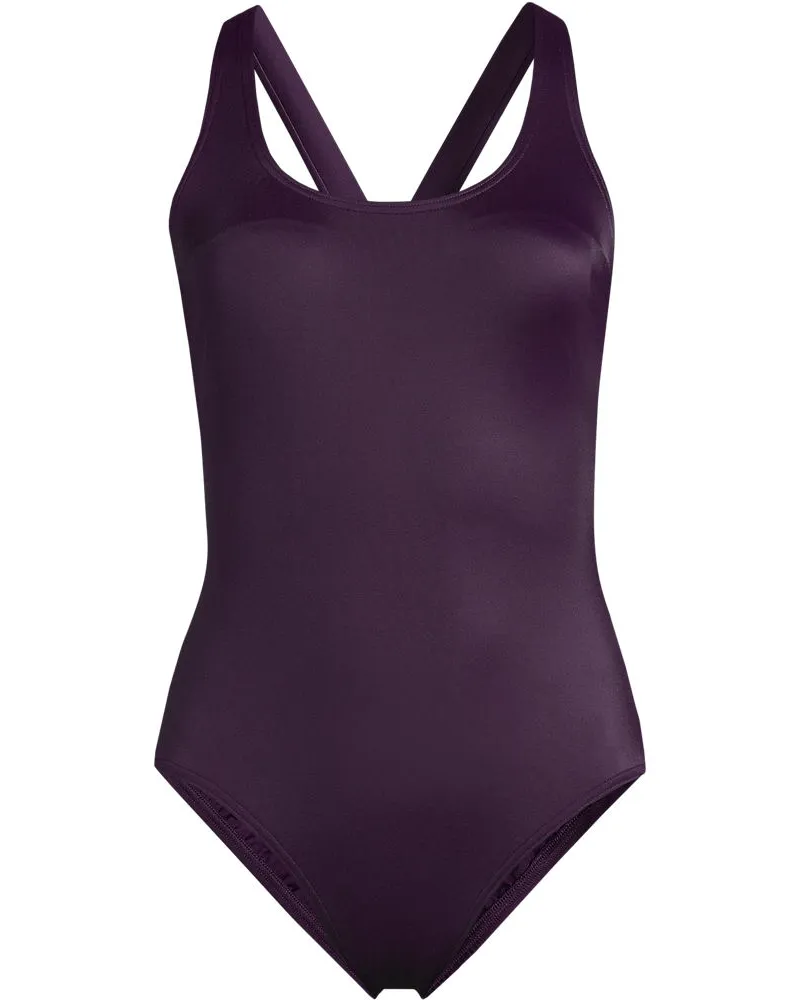 Lands' End Komfort-Badeanzug mit gekreuzten Trägern, hohes Bein,, Damen, Größe plus, Lila, Nylon-Mischung, by Lila