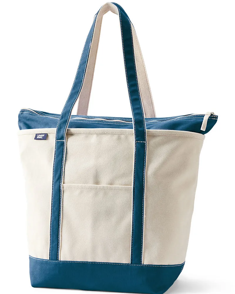 Lands' End Große Canvastasche mit Reißverschluss und langen Griffen, Damen, Größe:null regular, Blau, Baumwolle, by Blau
