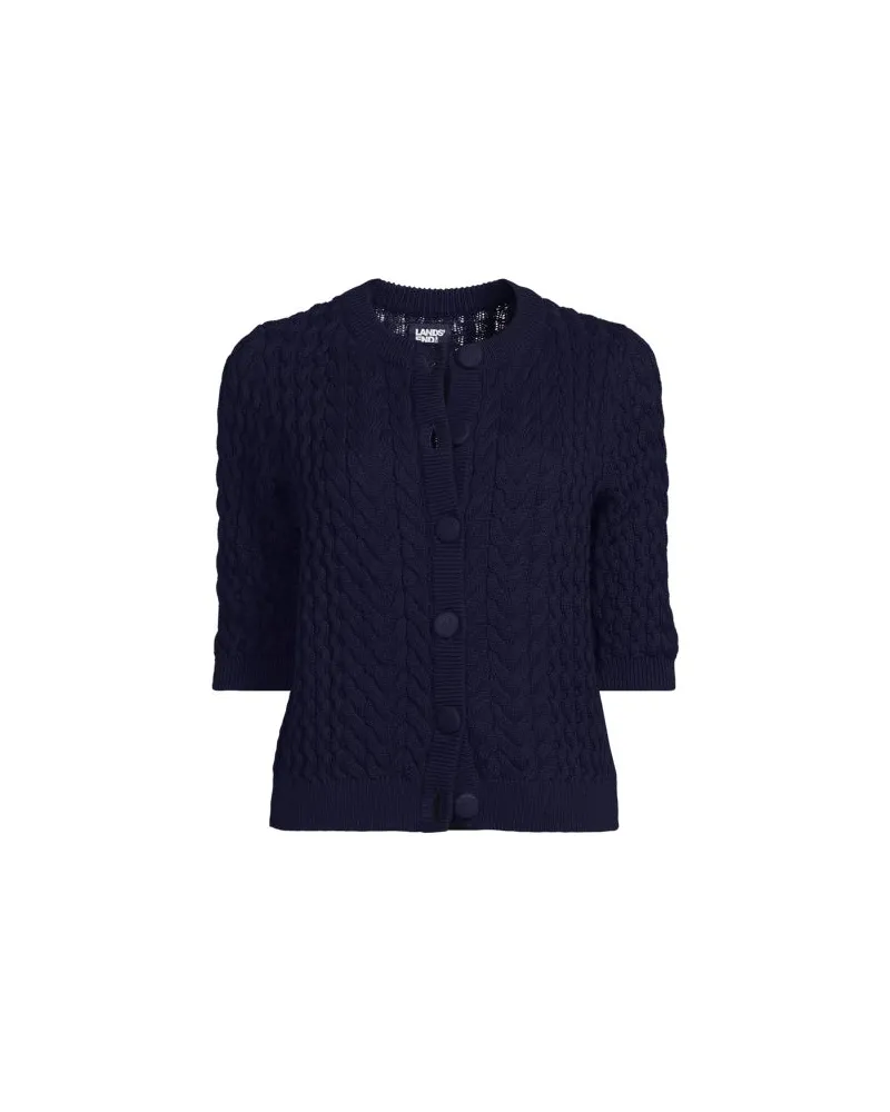 Lands' End Baumwoll-Zopfmustercardigan mit 3/4-Ärmeln, Damen, Größe:44-46 regular, Blau, Baumwolle, by Blau
