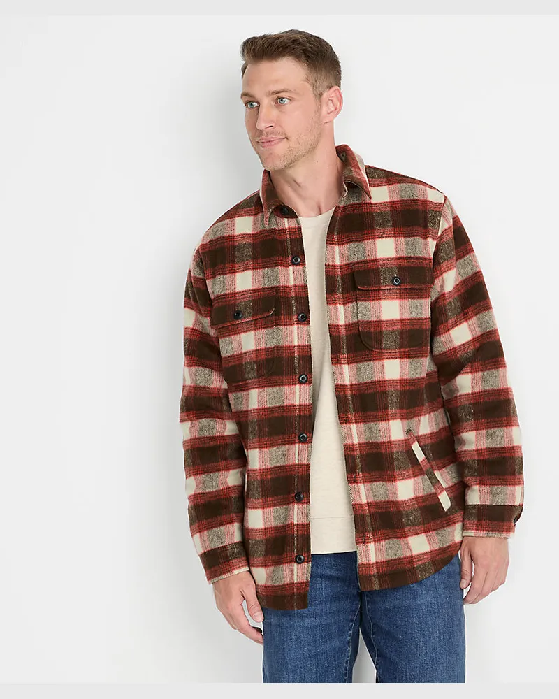Lands' End Hemdjacke aus gebürstetem Flanell und Stepp, Herren, Größe regular, Braun, Woll-Mischung/Polyester-Mischung, by Braun