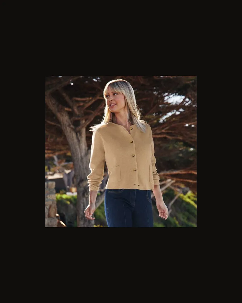 Lands' End Kragenloser Feinstrick-Blazer, Damen, Größe regular, Braun, Baumwolle, by Braun