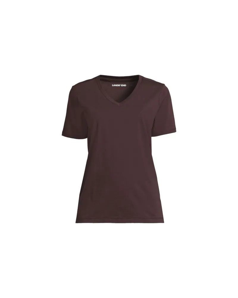 Lands' End Supima Kurzarm-Shirt mit V-Ausschnitt, Damen, Größe plus, Braun, Baumwolle, by Braun