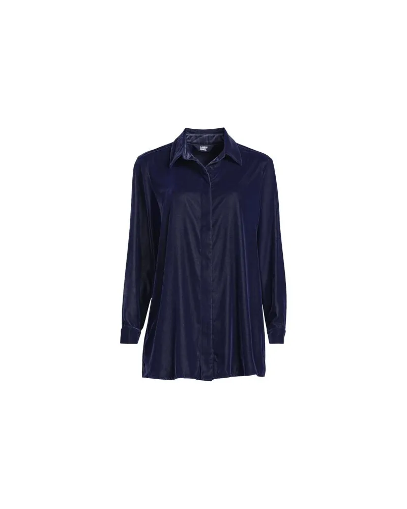 Lands' End Samtbluse, Damen, Größe regular, Blau, Polyester, by Blau