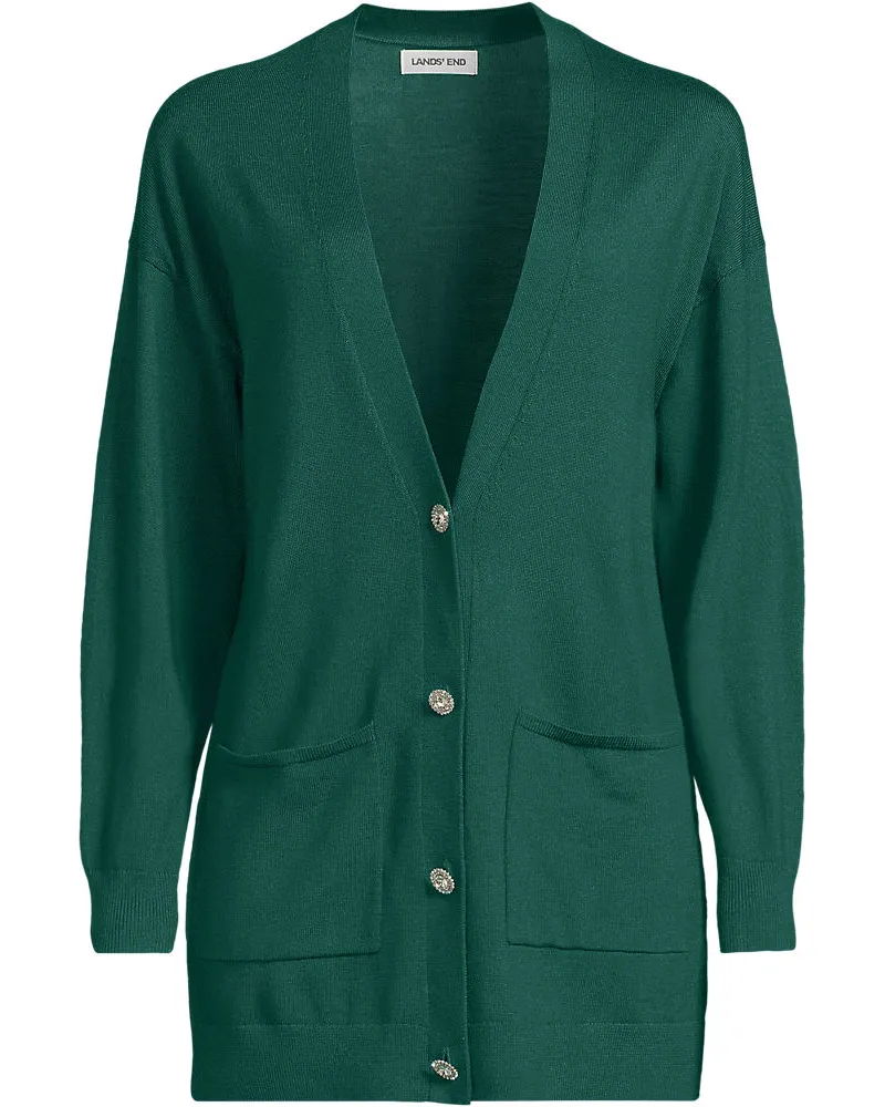 Lands' End Merino-Cardigan mit Strassknöpfen, Damen, Größe regular, Grün, Wolle, by Grün