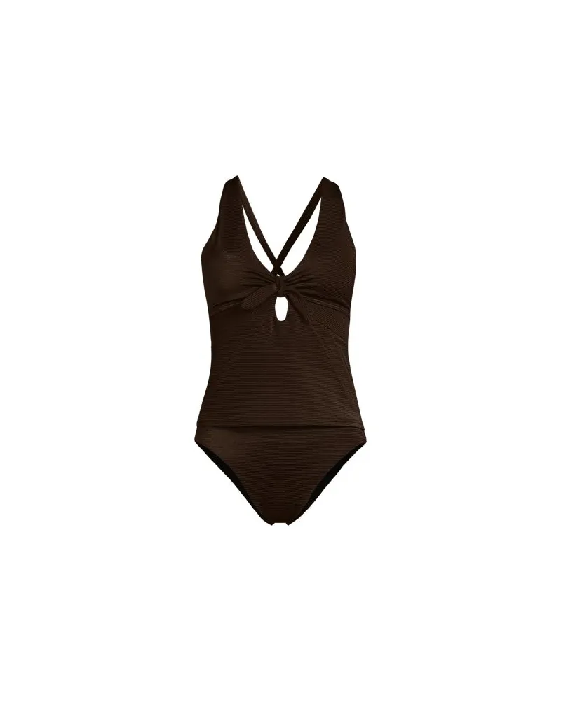 Lands' End Glänzendes Tankini-Set mit Knotendesign, Damen, Größe plus, Braun, Elasthan/Nylon-Mischung, by Braun