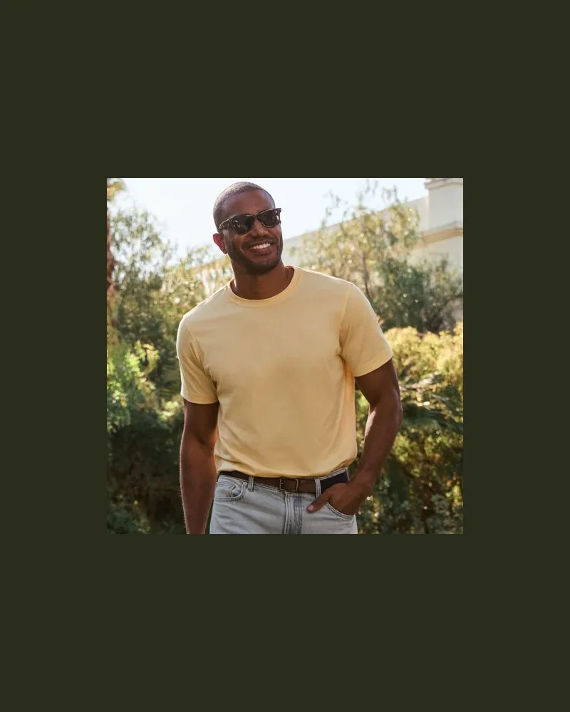 Lands' End Supima Kurzarm-Shirt mit Rundhalsausschnitt, Herren, Größe:60 regular, Gelb, Baumwolle, by Gelb