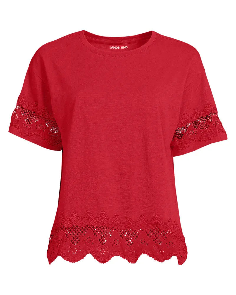 Lands' End Flammgarn-Shirt mit Bordüren, Damen, Größe petite, Rot, Baumwolle, by Rot