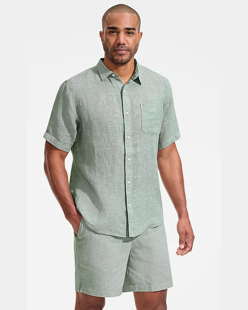 Lands' End Soft Ease Shorts mit Dehnbund aus Leinenmix, 18 cm, Herren, Größe regular, Grün, Leinen/Baumwoll-Mischung, by Grün